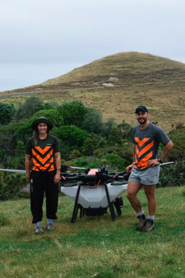 Ben and Saskia-Rae Janssen with their XAG spray drone
